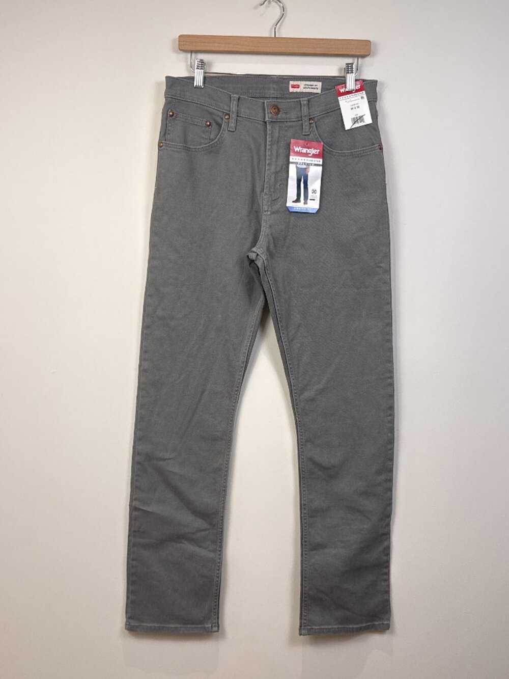 Wrangler Five Star Mens Straight Fit Jeans Stretch Grey Denim 30x32